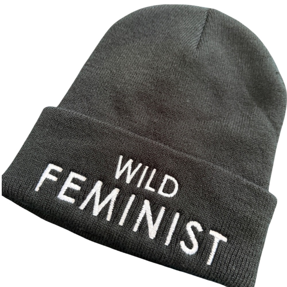 Port and Company Wild Feminist Black Embroidered Beanie Hat CP90 Knit Cap